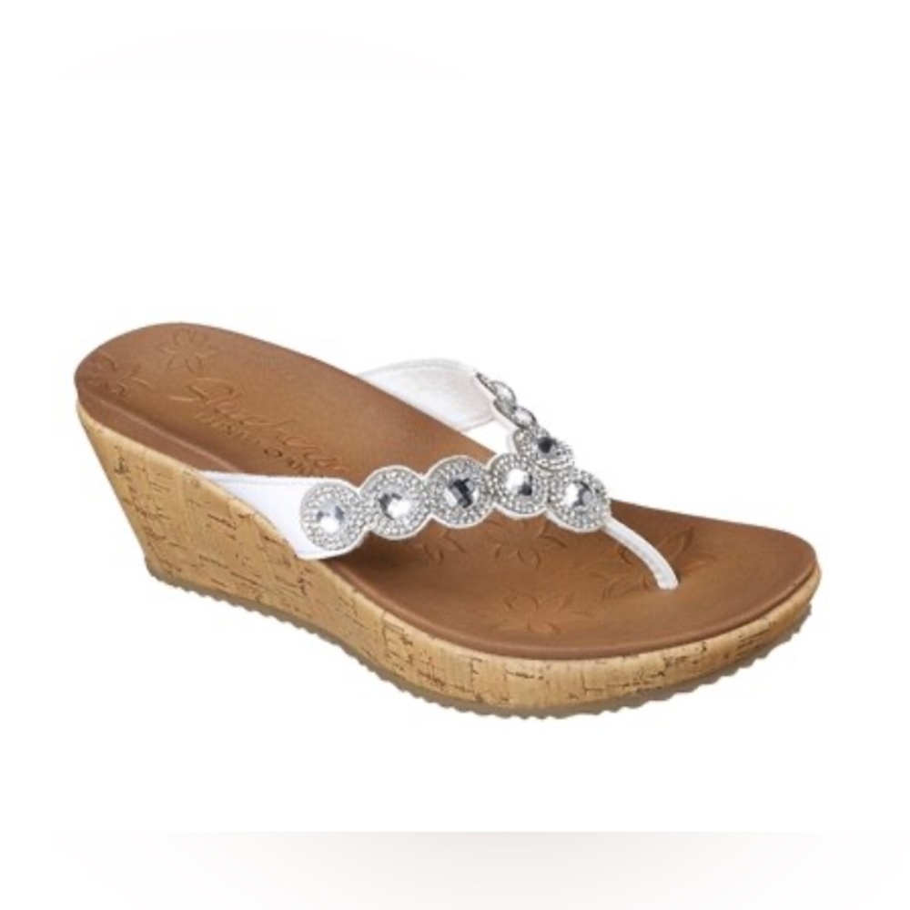 Skechers Women's Beverlee-Bizzy Babe-Rhinestone Thong Wedge Sandal